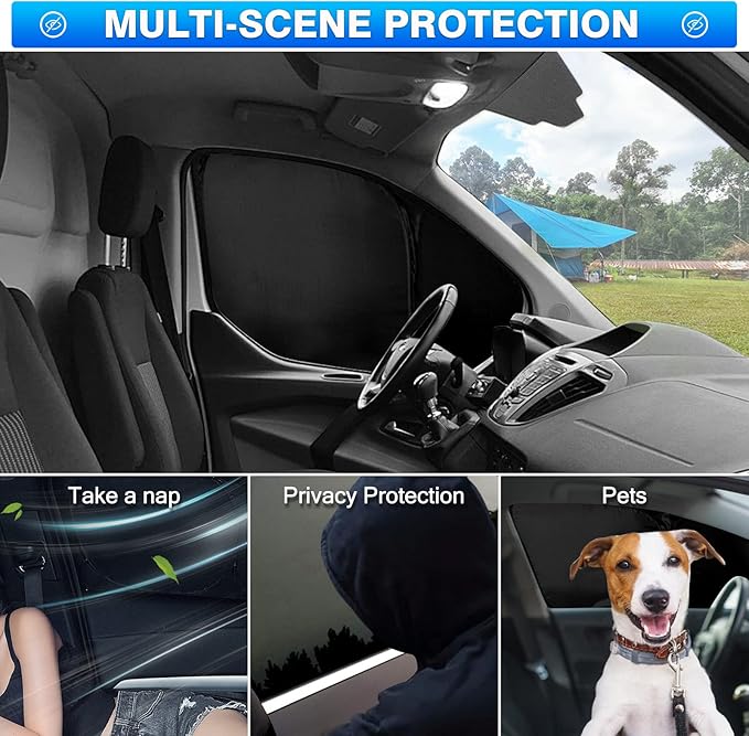 T TGBROS Windshield Sun Shade for Ford Transit 2015-2025 2026 Car Window Shades Thicken UV Block and Blackout Privacy Foldable Sunshades 2PCS Accessories Keep Cool Sun Visor Covers