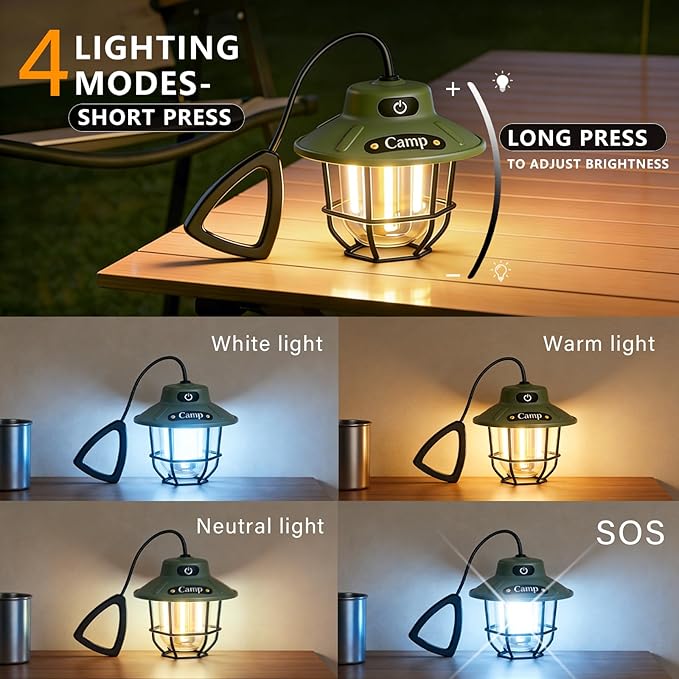 Camping Lights, Camping Lantern Rechargeable with 3 Brightness 4 Modes & SOS, 1200LM, Flashlight Lanterns for Power Outages Hiking Outdoor Home Emergency Hanging Tent Camping Lamp, Ice Shanty Lights