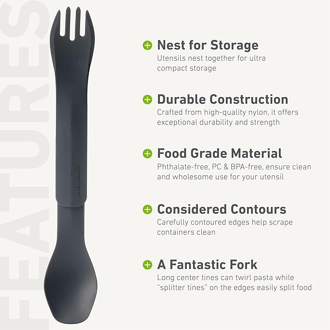 humangear GoBites Duo - Travel Silverware, Full Size Portable Fork & Spoon, Reusable Utensil Set, PC and BPA-free, Food-Safe, ﻿Extended - 9.1” X 1.6”