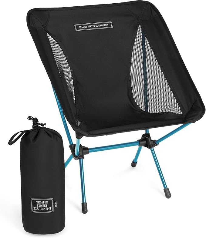 TSE LC100 Compact Camping Chair, 2lbs Super Lightweight Outdoor Folding Chair, Portable for Hiking, Beach, Festivals, Urban Use or Garden Relaxation, Black/Blue