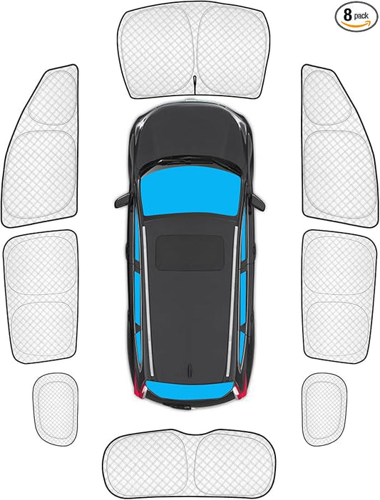 KMF 8pcs Thicken Sun Shades for Jeep Compass 2017-2025 Accessories,Compass Sunshade Full Car Window Covers for Windshield Side Rear, UV Block and Blackout Privacy for Camping Outdoor