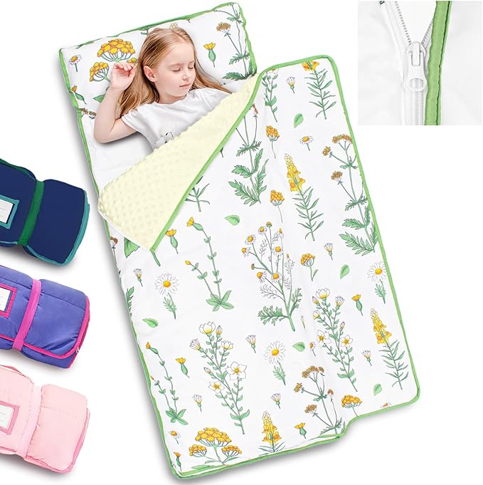 Primlect Toddler Nap Mat with Detachable Blanket and Removable Pillow, Kids Sleeping Bag 55''x35'' for Daycare Preschool Kindergarten, Toddler Sleeping Mat for Boys and Girls