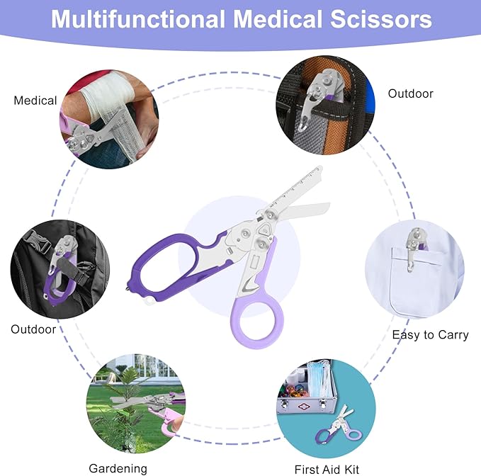 6-in-1 trauma shears - emergency responders, outdoor emergencies, medical staff, and outdoor camping, Gift box packaging with scissors storage K sheaths (Purple)
