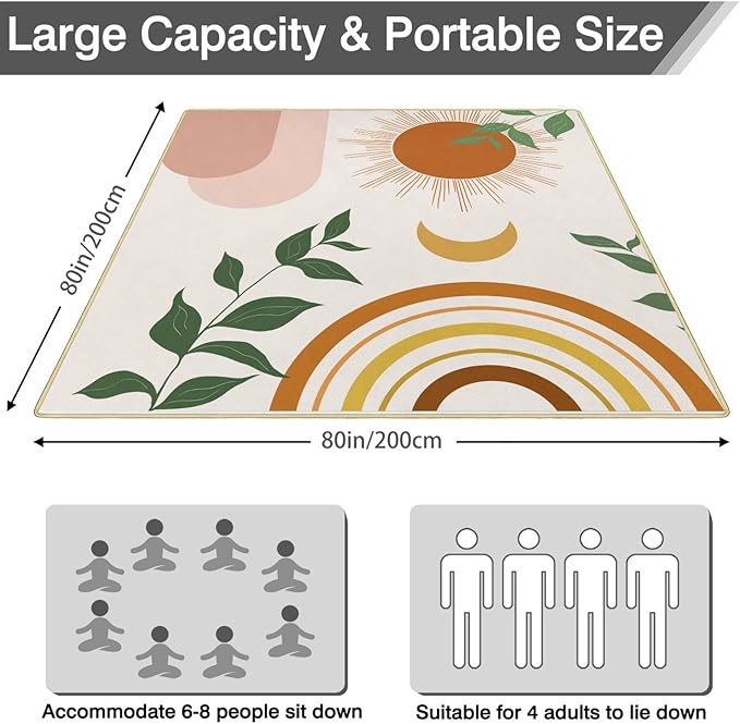 Supfitness Extra Large Picnic Blankets Waterproof Foldable (80"x 80") Boho Beach Blanket Waterproof Sandproof,3-Layer Thicking Mat Outdoor Packable Camping Blanket