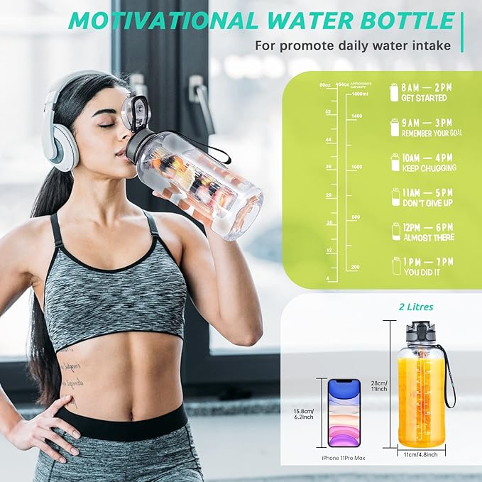 UTEBIT Fruit Infuser Water Bottle - 68 OZ Leakproof Plastic Infusion Bottle With Straw for Gym, Camping, Travel, Outdoor