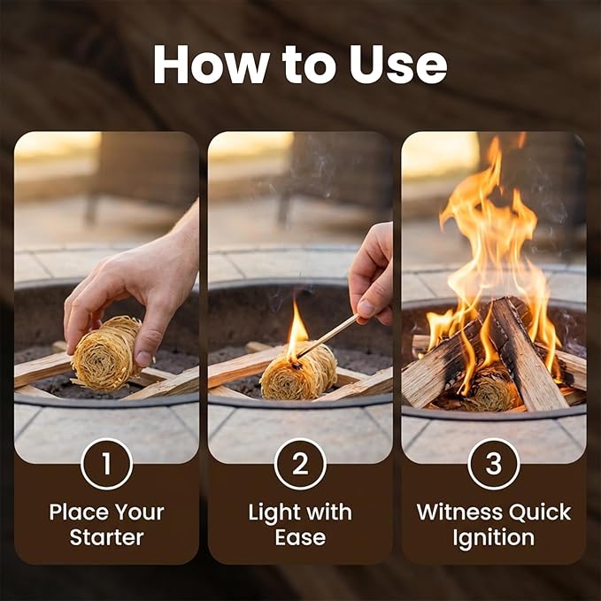 MAQIHAN 15PCS Quick Ignite Fire Starter - Fire Starter Rolls for BBQ Fireplace, Charcoal Starter for Indoor and Outdoor Use, Easily Light, Wax Wood Roll for Campfire, Chimney, Grill, Camping, Survival
