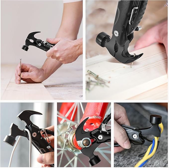 BIIB Gifts for Men, 13 in 1 Hammer Multitool Camping Accessories, Mens Gifts for Dad Him Boyfriend, Anniversary Birthday Gifts for Men Who Have Everything, Camping Survival Gear, Cool Gadgets