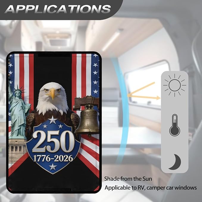 Patriotic RV Door Window Shade, Eagle Liberty RV Blackout Window Cover, UV Rays Protection Camper Trailer Door Window Cover
