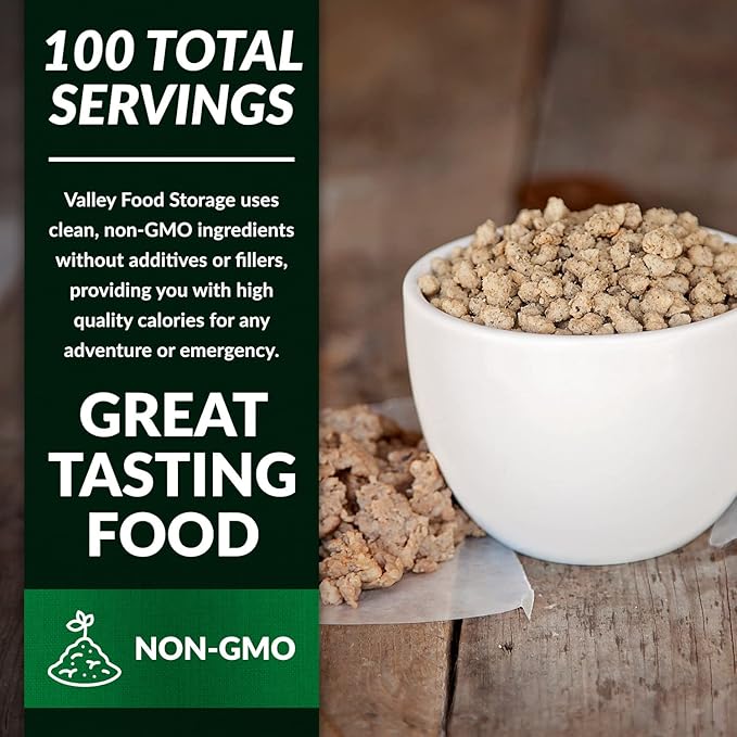 Valley Food Storage Freeze Dried Sausage Crumbles | 10-Bag Bucket, 85 oz | Premium Emergency Food Supply, 25 Year Shelf Life | Prepper Supplies, Survival Food, Camping & Off-Grid Living | Packaged in USA
