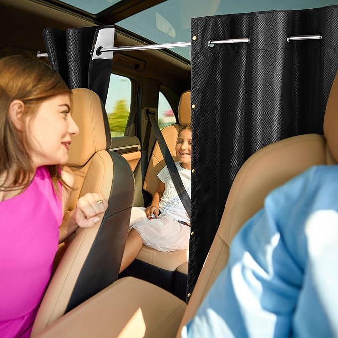 ZATOOTO Car Divider Curtain, Blackout Car Curtains with Pole for Backseat, Adjustable Length for Most Vehicles, Sedan, Vans, SUVs (5.91ft * 4.14ft)