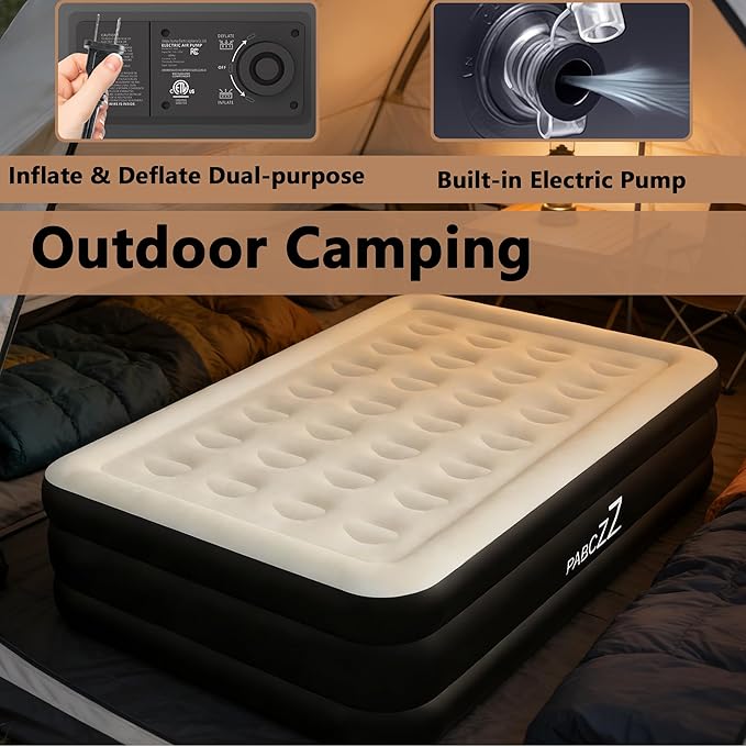air Mattress Full with Built in Pump – 18-Inch Thickened air Bed Suitable for Camping, Home use, and Guest Accommodation, Supports Up to 650 Pounds（Black）