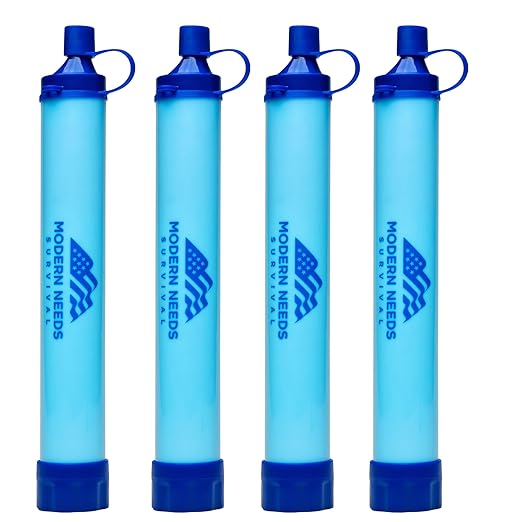MODERN NEEDS Ready Filter Personal Water Filter Straw | Backpacking Water Filter for Hiking & Camping | Portable Water Purifier Camping | Emergency Survival Gear & Camping Survival Kit | 4 Pack
