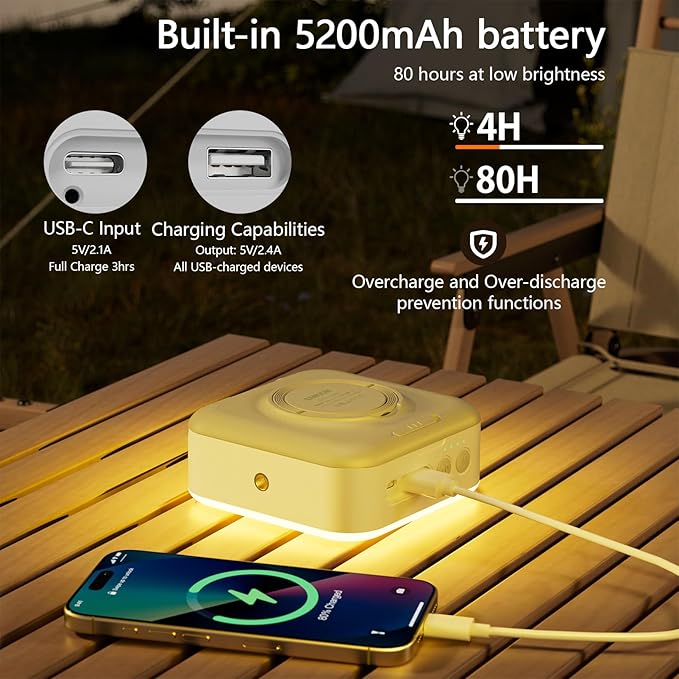 Solar Camping Lantern Rechargeable, 5000mAh Camping Lights 3000LM Camping Lights up to 144 Hours 5 Light Modes, IPX5 Waterproof Lanterns for Power Outages Portable Power Supply