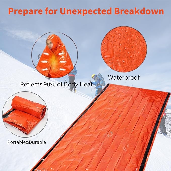 Emergency Sleeping Bag with Whistle, Portable Emergency Survival Bag, Lightweight Pocket Size Emergency Sleeping Bag, Waterproof Thermal Bivy Sack for Camping, Hiking