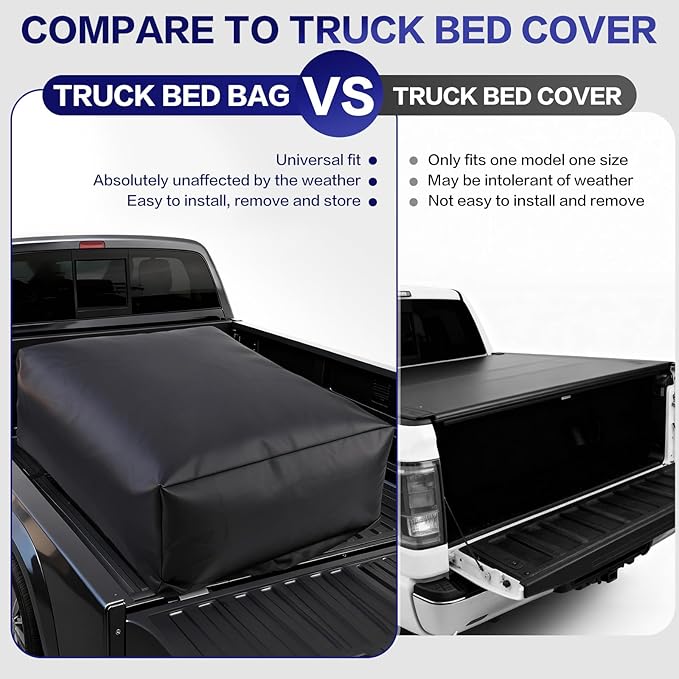 Truck Bed Cargo Bag,Water Proof 1000D Heavy Duty Oxford Fabric, 26 Cubic Feet (51"x40"x22"), Soft Shell Storage with 6 Elastic Cords, Fits All Trucks