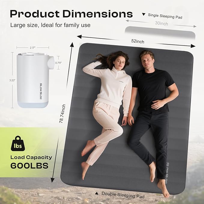 Self-Inflating Sleeping Pad with Portable Electric Air Pump, 4in Thick Memory Foam Camping Mattress for Tent Cot & Car Travel, Fast Inflate & Deflate Camping Pad, Gray