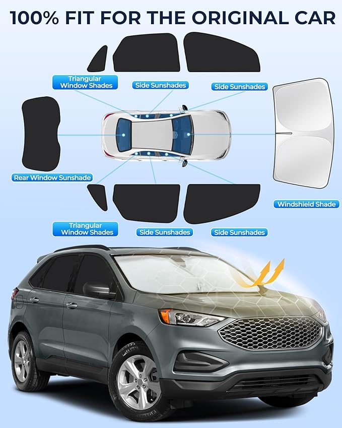 for Ford Edge 2015-2025 Car Window Shades, 8pcs Privacy Sun Shade Set for Front Windshield Side and Rear Windows, Full Window Covers Keeps Vehicle Cool for Camping Napping