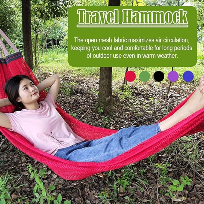 Outdoor Travel Hammock, Portable Camping Hammocks, Outdoor Sport Hammock, Mesh Net Nylon Rope Sleeping Bed with Tree Straps Travel Bag for Garden Beach Yard Travel