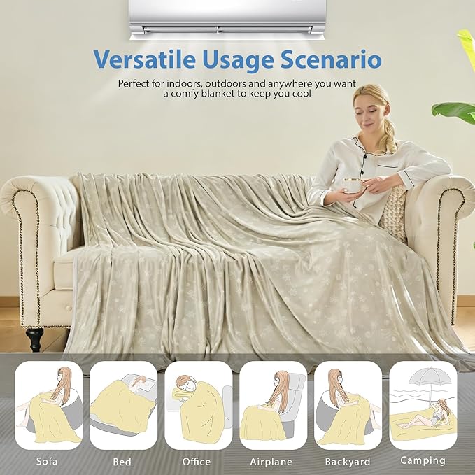 OIGAE Cooling Blanket for Hot Sleepers - Soft & Lightweight Summer Cold Blanket for Night Sweats | Perfect for Bed, Couch, Sofa (Dune, Queen 90'' x 90'')