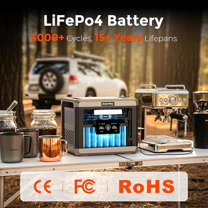 SolarPlay Portable Power Station 2400W/2160Wh LiFePO4 Battery Solar Generator with 200W panel included, Essential Home Backup for Home Use, Power outage, RV, Camping