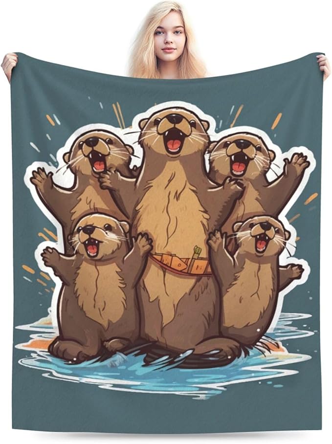 Funny Otter Blanket Cozy Soft Cute Otters Flannel Plush Throw Blanket Warm Otter Animal Fleece Bedding Stuff Decor Blanket Gifts for Lover Teens Girls Boys Kids Adults Women 60"x80"