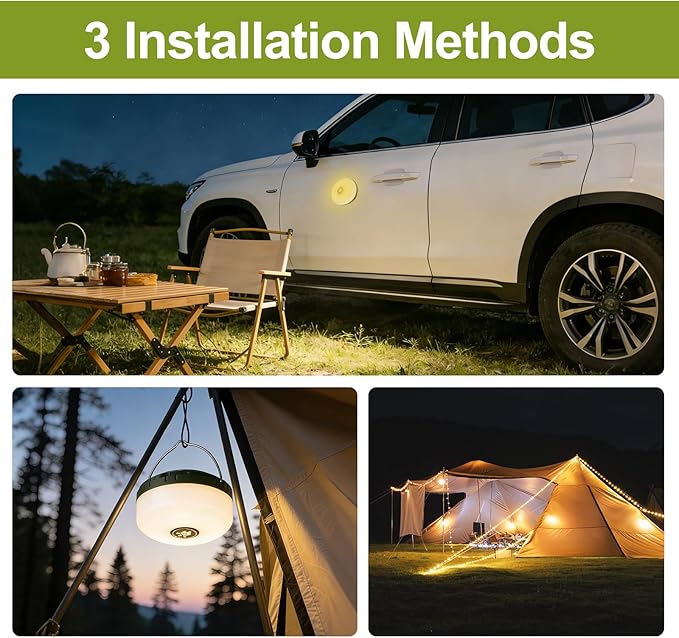 PHILORN Solar Camping String Lights, 33FT Rechargeable Tent Lantern String with 5 Lighting Modes, 4 in 1 Quick Storage Hanging Waterproof LED Lamp for Outdoor Patio Awning Garden Party