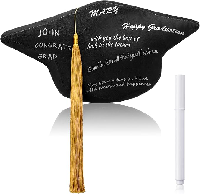 Beeveer Class of 2026 Autograph Stuffed Pillow 15.7" Graduation Autograph Stuffed Pillow Graduation Guest Signature Gifts Grad Party Sign in Decor for High School College(Black,Cap)