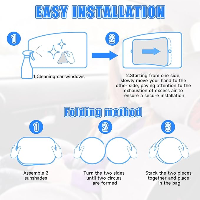 JUNEBRUSHS 2 Pack Car Window Shade With UV Protection for Baby - 17.6 x 14.4 Inches Sun Shade With Cute Animal Designs