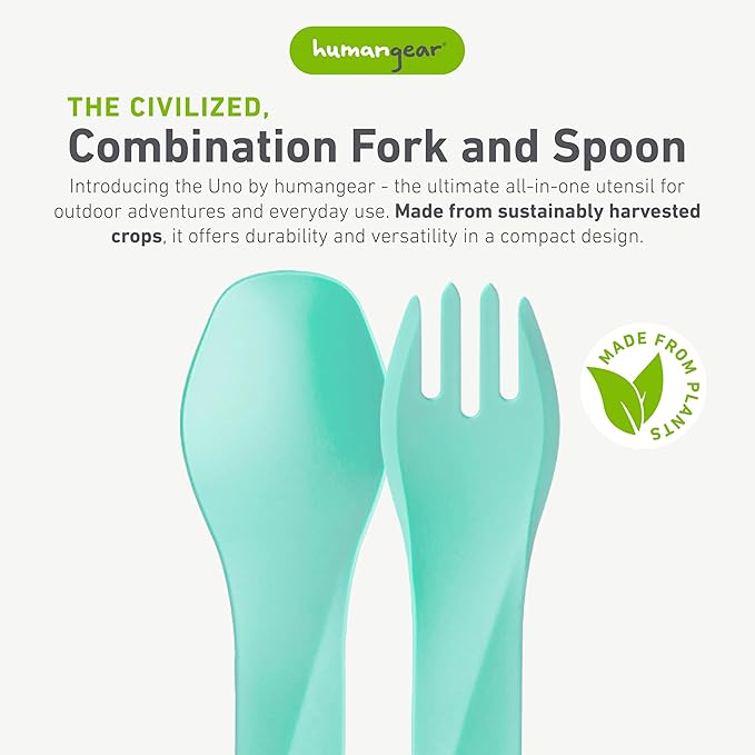 humangear GoBites Bio Uno Spork - Durable Plant-Based Travel Utensil, Mint/Forest Green/Light Green, Bio Uno 3-Pack