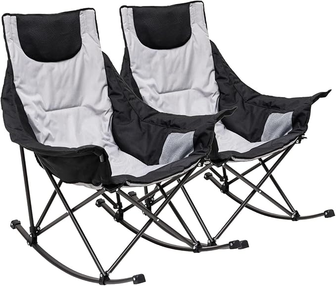SUNNYFEEL Oversized Rocking Camping Chair 2 Pack, Fully Padded Patio Chair with Side Pocket, High Back Portable Lawn Recliner with Carry Bag, Outdoor Rocker Camp Chairs for Adults Heavy Duty 500 LBS