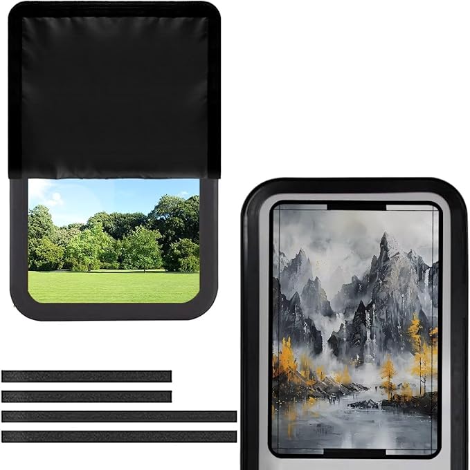 RV Door Window Shade Cover with Landscape Print, Foldable Travel Trailer Motorhome Rv Screen Door Protector, Sun Shade Windshield Blackout Shower Curtains Coverage Accessories
