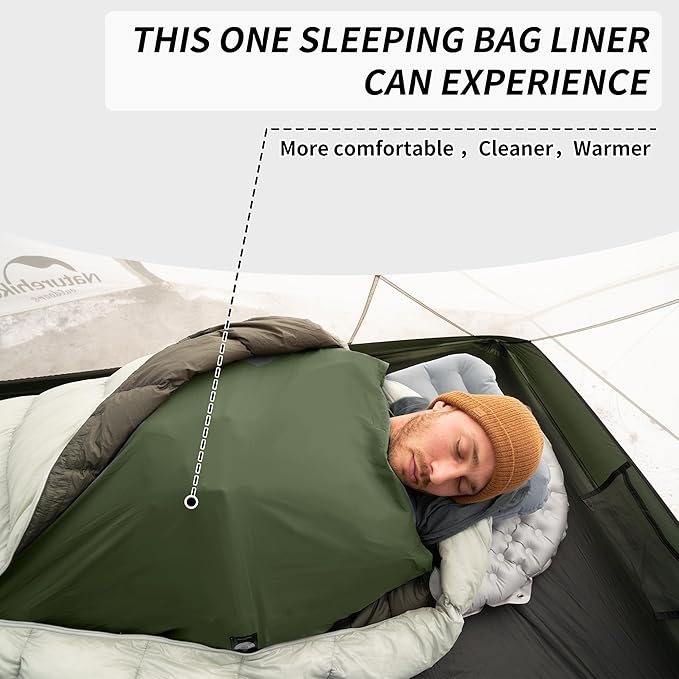 Naturehike 4.5oz Ultralight Washable Sleeping Bag Liner, Lightweight Adult Sleep Sack & Travel Sheets for Backpacking, Hotel, Camping, Hostels, ZY20