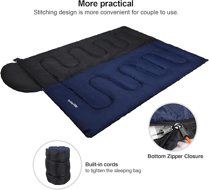 REDCAMP Flannel Sleeping Bag for Adults, Comfortable Cotton Sleeping Bags for Camping with Detachable Hood, Red/Grey/Blue/Black