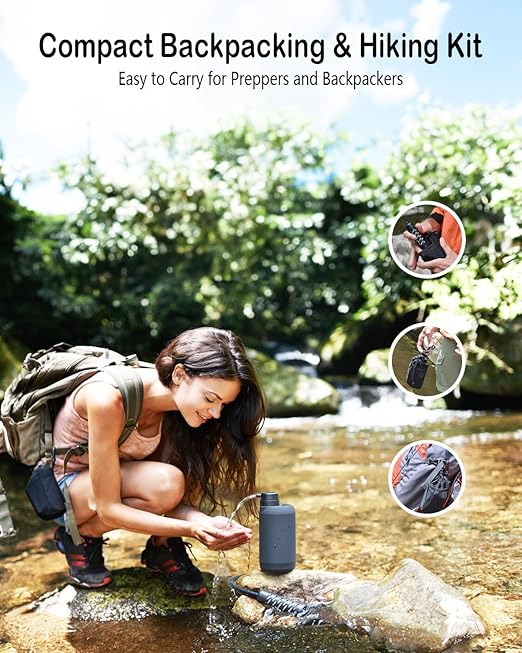 Portable Camping Water Purifier Dual 0.01 Micron Water Filtration System for Outdoor Backpacking, Hiking, Emergency - Dual Filters Version