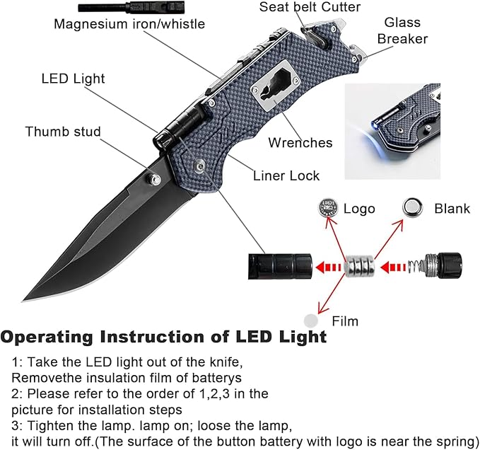 MADSABRE Multitool Pocket Knife with Clip and Case, 8-in-1 Folding Knives with Glass Breaker, Bottle Opener, Wrench, EDC Multitool Knife for Camping, Survival, Gifts for Men