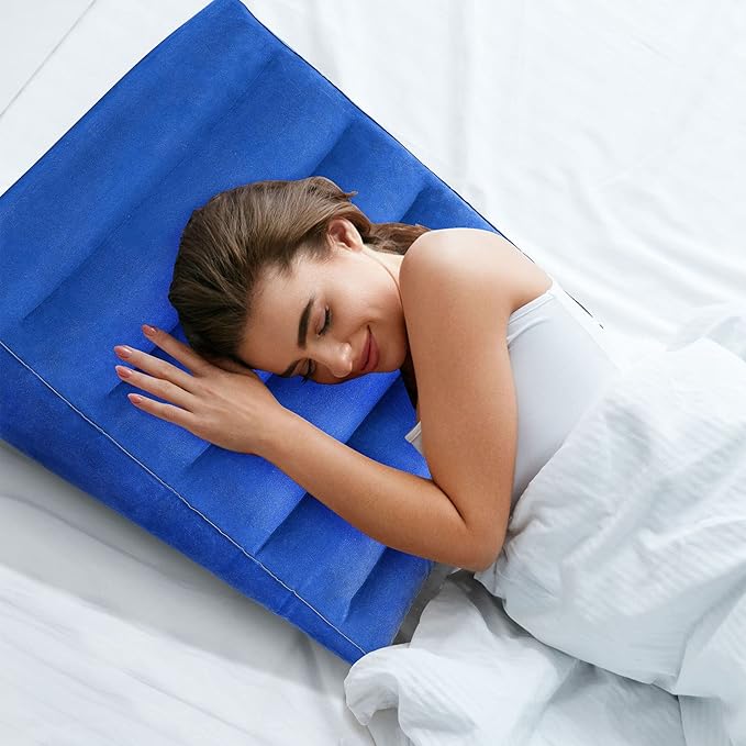 USHMA Inflatable Wedge Pillow, Portable Travel Wedge Pillow, Fast Inflation & Deflation Inflatable Wedge Pillows for Travel, Blow Up Sleeping Back Knee Bed (Blue)