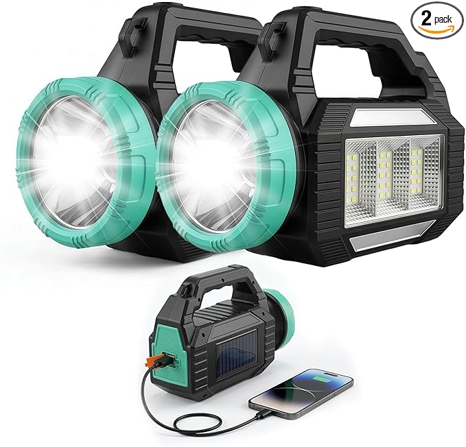 Solar Flashlight, Rechargeable Flashlights, 6 Lighting Modes LED Camping Lantern with Emergency Strobe Light, Type-C&Solar Charging, Emergency Power Supply for Outdoor, Home, Camping, Power Outages