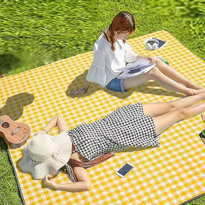 Extra Large Picnic Blanket Beach Blankets, 80''x80'' Picnic Mat Waterproof Sand Proof Foldable Portable for Outdoor Camping Hiking Travel Grass Park Music Festival Lawn Mats (yellow, 80x80 inch)