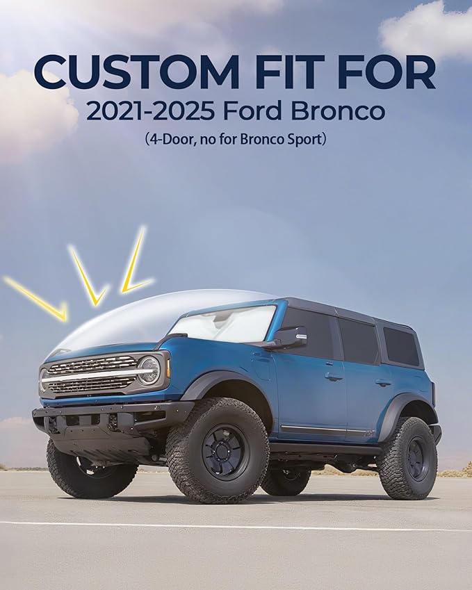 for Ford Bronco(4-Door, no for Bronco Sport) 2021-2025 Car Window Shades, 7pcs Sun Shade Set for Front Windshield and Side Windows, Full Coverage Keeps Vehicle Cool for Camping & Napping