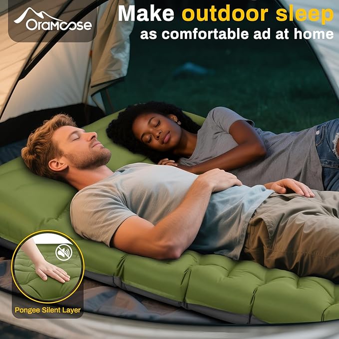 Double Sleeping Pad, Extra Thick 6 Inch Sleeping Pad for Camping 2 Person with Built-in Pillow & Foot Pump Ultralight Compact Inflatable Camping Mat for Backpacking Hiking Travel Tent Camp Gear Gifts
