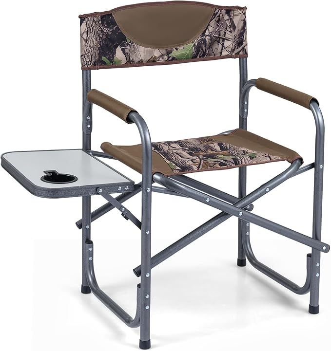 COSTWAY Folding Camping Chair, Lightweight Portable Directors Chair w/Side Table & Cup Holder, Padded Outdoor Heavy Duty Lawn Chair for Fishing, Picnic, Sports, Beach, Max Load 400 lbs (Camouflage,1)