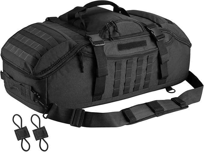 Hannibal Tactical 55L Large Duffle Bag, 3-in-1 Tactical Backpack MOLLE Pack for Sports, Gym, Outdoor, Black