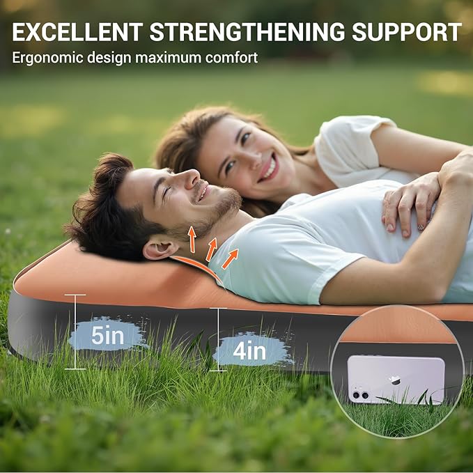 Elegear CumbreX™ Air & Foam Self Inflating Sleeping Pad, Built-in Electric Pump 4" Ultra-Thick Memory Foam Camping Mattress with Pillow Double Camping Pad 4-Season R-Value 9.5 Camp Mat (Khaki,Full)