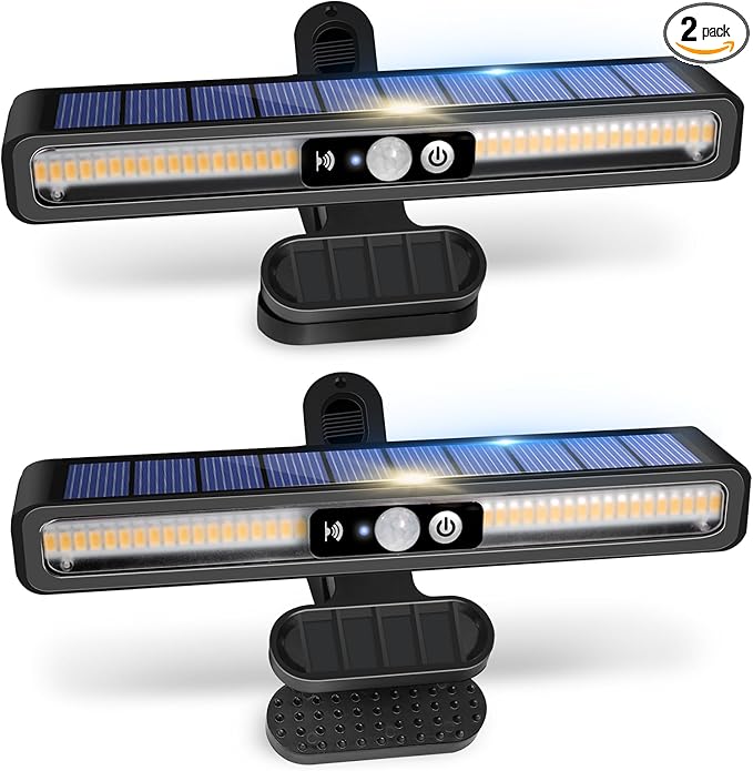 Clip On Solar Motion Lights Outdoor Waterproof, 2 Pack Motion Sensor Outdoor Lights with 36 LEDs, 3000K, Portable Solar Powered Security Light for Fence Garage Camping(Black)