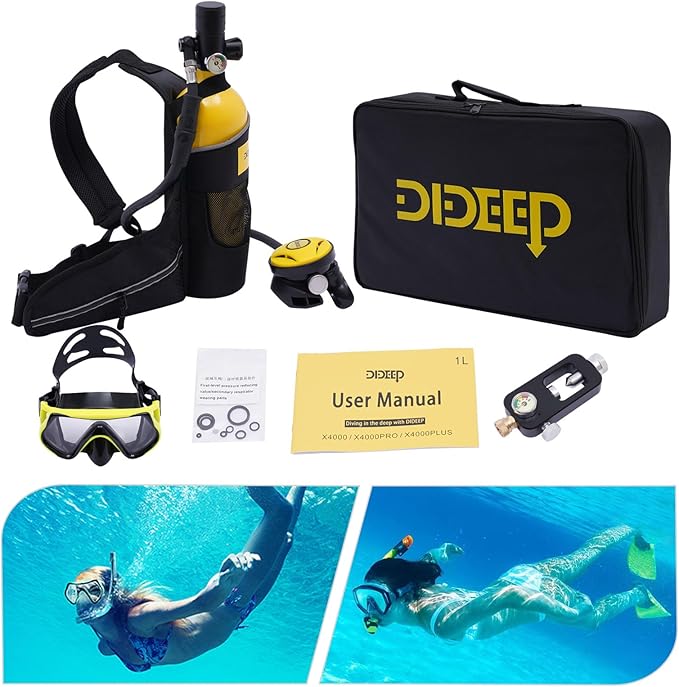 1L Scuba Diving Tank,Mini Diving Tank 15-20 Min Underwater Breath Device Portable Diving Oxygen Tank Kit, Refillable Oxygen Cylinders for Emergency Rescue Underwater Exploration
