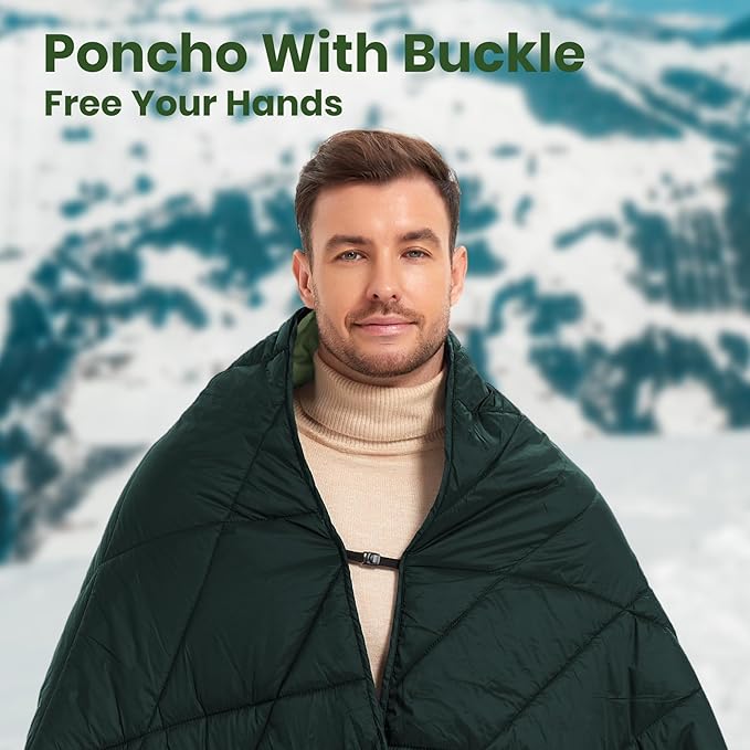 Outdoor Puffy Blanket, Reversible Warm Camping Blanket, Water-Resistant, Packable, Lightweight, Camping Quilt, for Stadium, Backpacking, Hammock, Picnic. 79"x55". Teal Green.