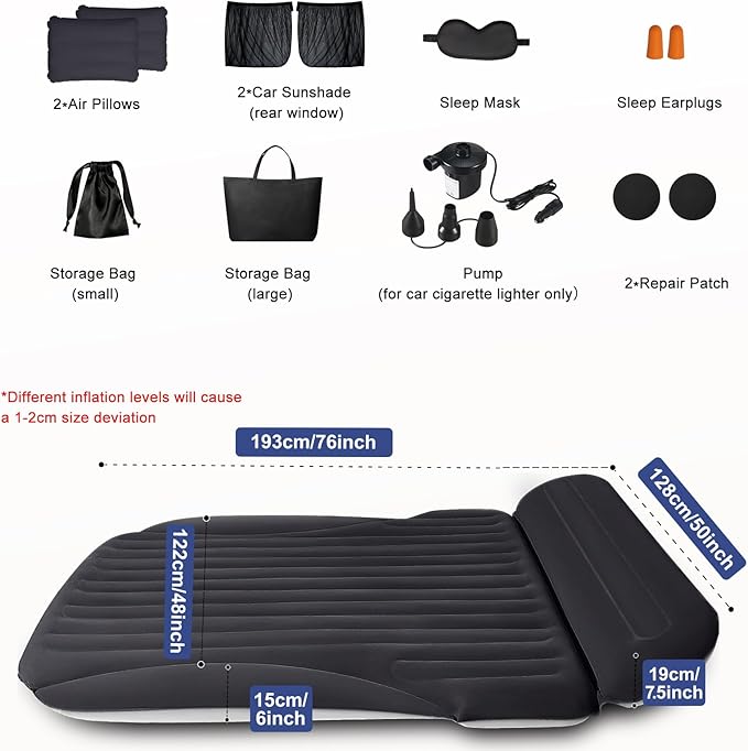 Ciremiv SUV Air Mattress, Double-Sided Thick Flocked Car Air Mattress with Built-in Pump & Pillow, Complete Sleeping Accessories for Auto Camping & Road Trips（Blue Black）