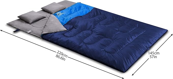 oaskys Double Sleeping Bag for Adults with 2 Pillows - Queen Size XL Waterproof Sleeping Bag for All Season Camping Hiking Backpacking 2 Person Sleeping Bags for Cold Weather & Warm
