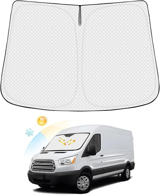 Canvcle Windshield Sun Shade for 2015-2025 2026 Ford Transit Wagon XL Wagon XLT Accessories Thicken 6-Layer Foldable Front Window Sunshade Cover Sun Visor Protector Block UV Rays Keep Vehicle Cool