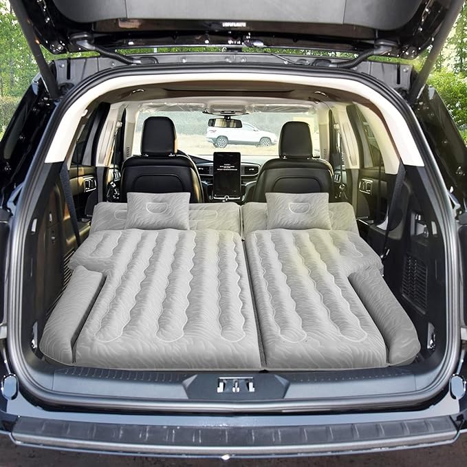 Umbrauto SUV Air Mattress for Back Trunk Folded Backseat, Inflatable Car Camping Bed for Sleeping Travel, Flocked Surface Reinforced Bottom Fits Most Size SUVs with Pump, Pillows, Carry Bag